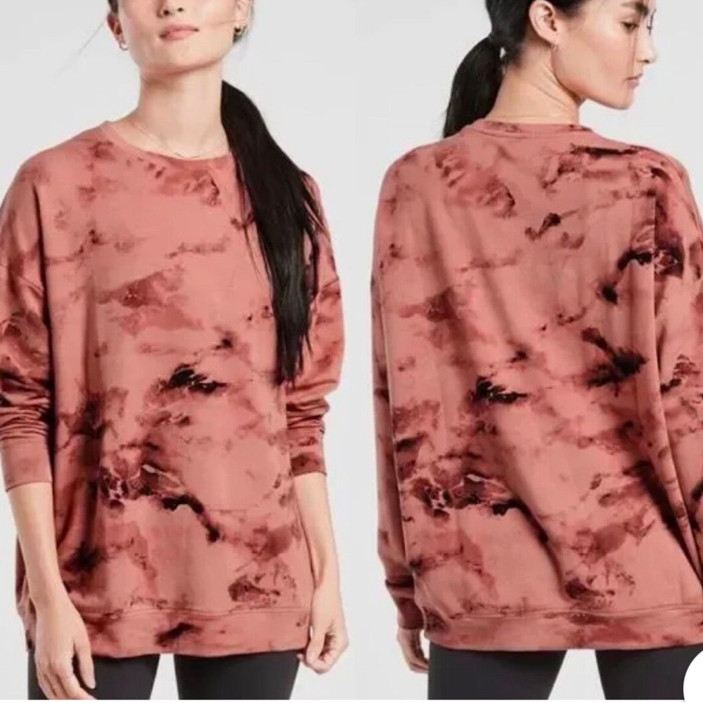 Athleta Balance Pullover Soft Sweatshirt Marine Palermo Pink Tie Dye Siz…